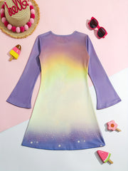 Girls Sweet Unicorn Graphic Crew Neck Long Sleeve Dress