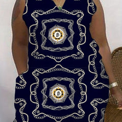 Plus Size Graphic Print V Neck Tank Dress With Pockets