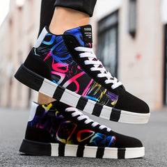 Men's Graffiti Skate Shoes Comfy Anti skid Lace Up Platform Sneakers