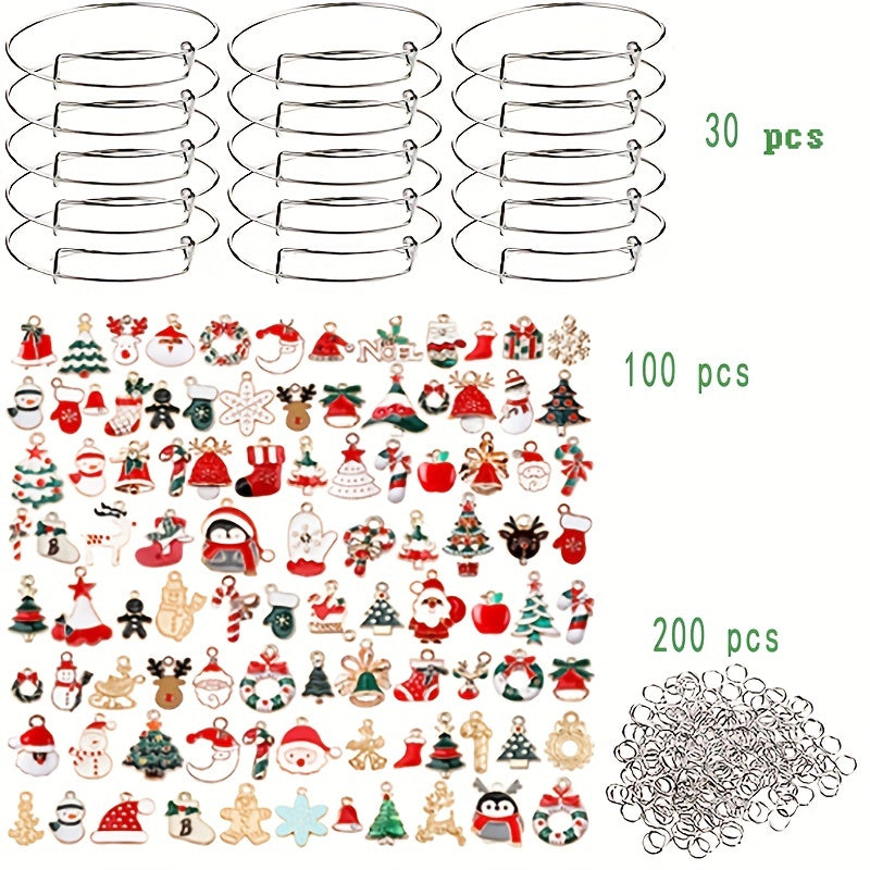 Christmas DIY Charms Bracelet Kit with Bangle Bracelets & Charms