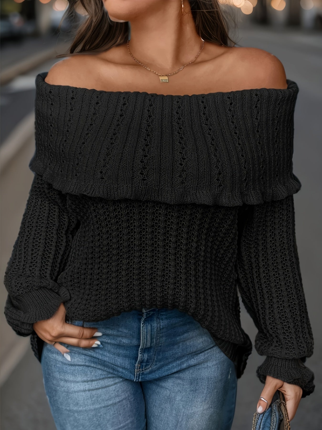 Casual Sweater Women's Solid Off Shoulder Layered Jum