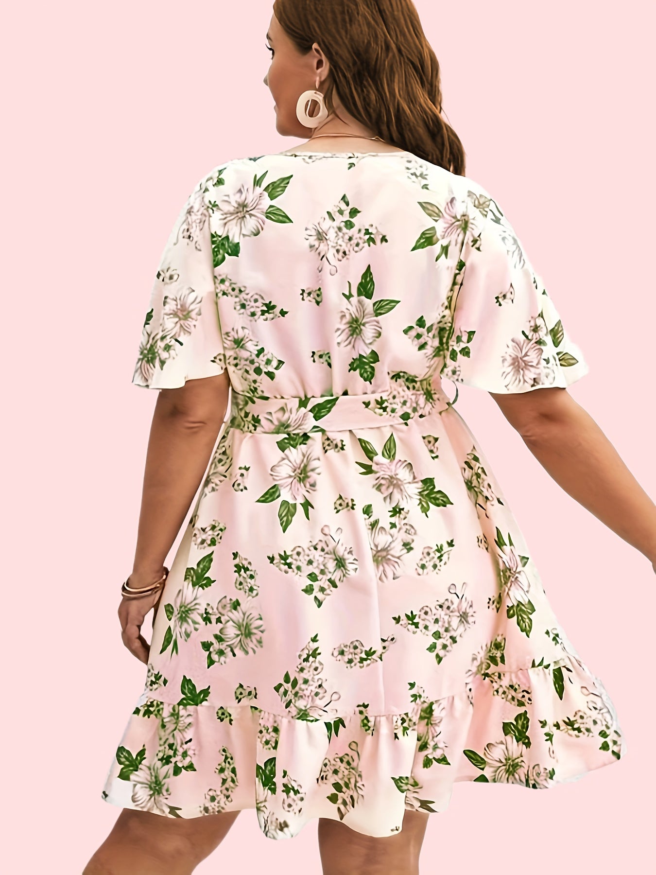 Floral Print Surplice Neck Dress With Belt