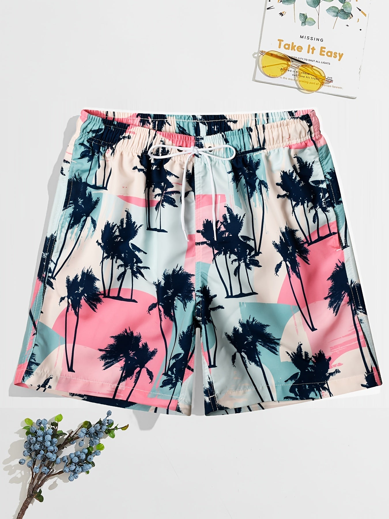 Men's Coconut Tree Double Layer Swimming Shorts Beach Pants