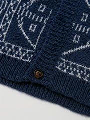 Geometric Print Boys Cardigan Sweater Long Sleeve Crew Neck