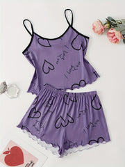 Women's Heart Print Pajama Set & Cozy Shorts