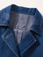 Denim Double Breast Top Women's Casual Oversized Lapel Collar