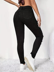 Distressed Slim Fit Skinny Jeans High Stretch Denim Pants
