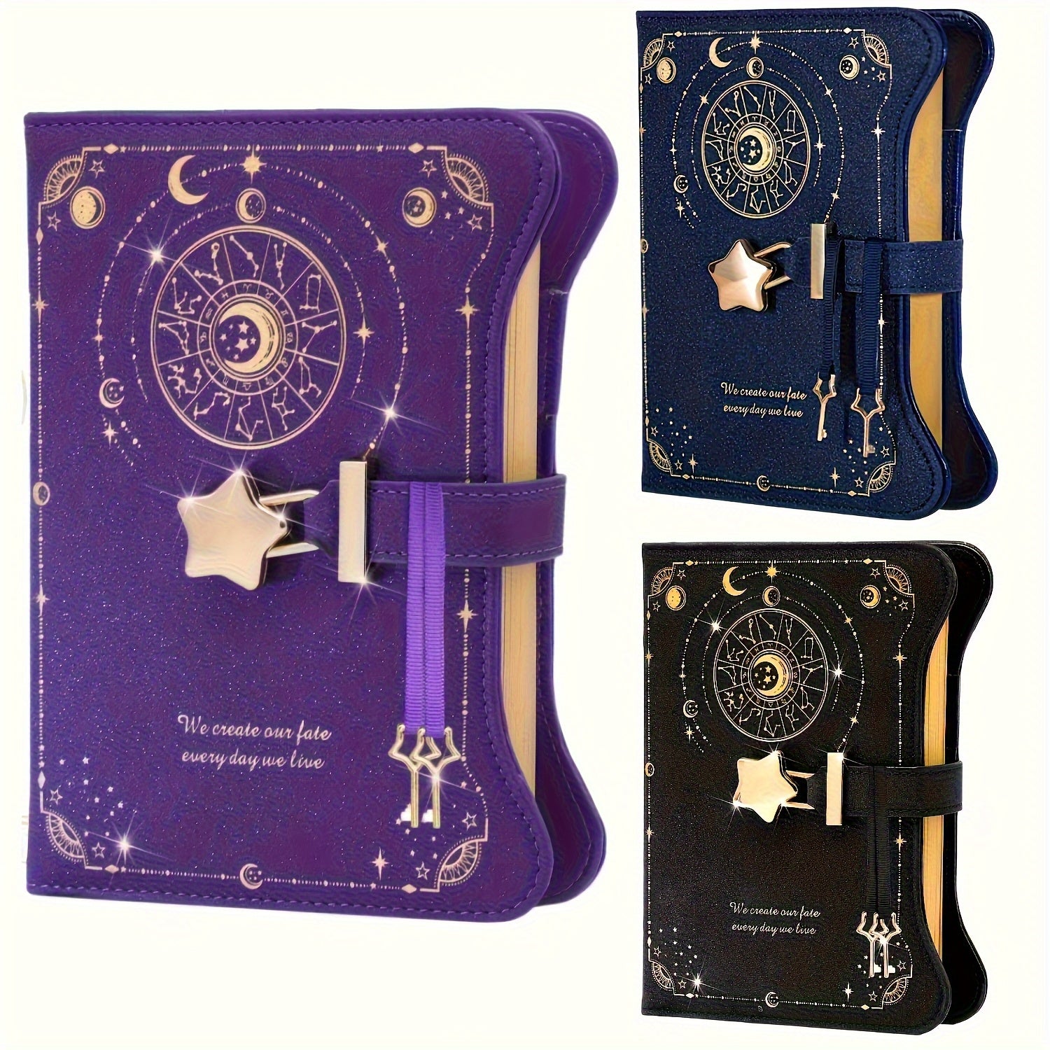 2pcs Zodiac Lock & Key Notebook B6 PU Leather Journal