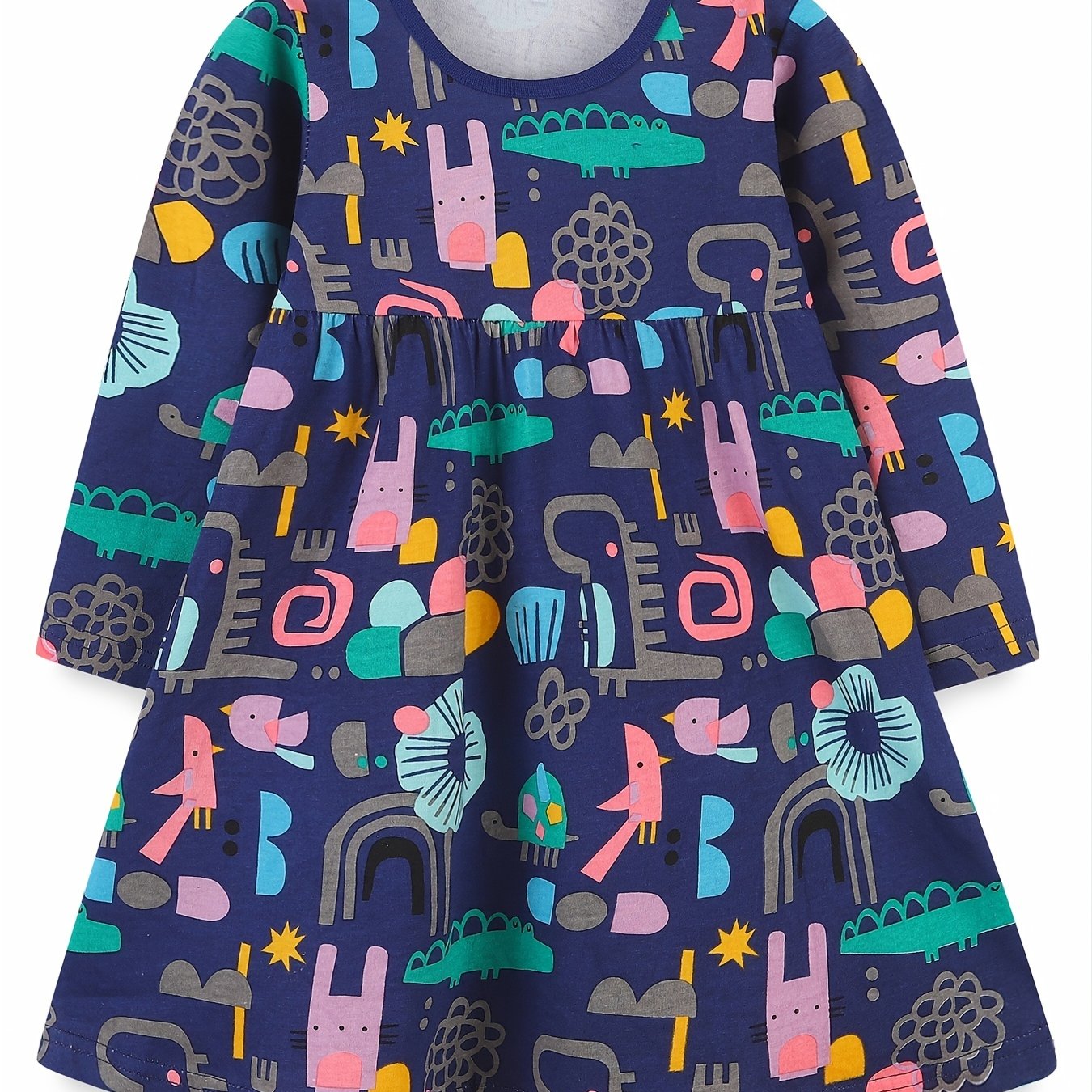 Cotton Dinosaur Print Dress for Toddler Girls