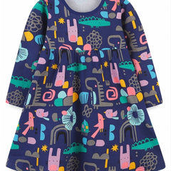 Cotton Dinosaur Print Dress for Toddler Girls