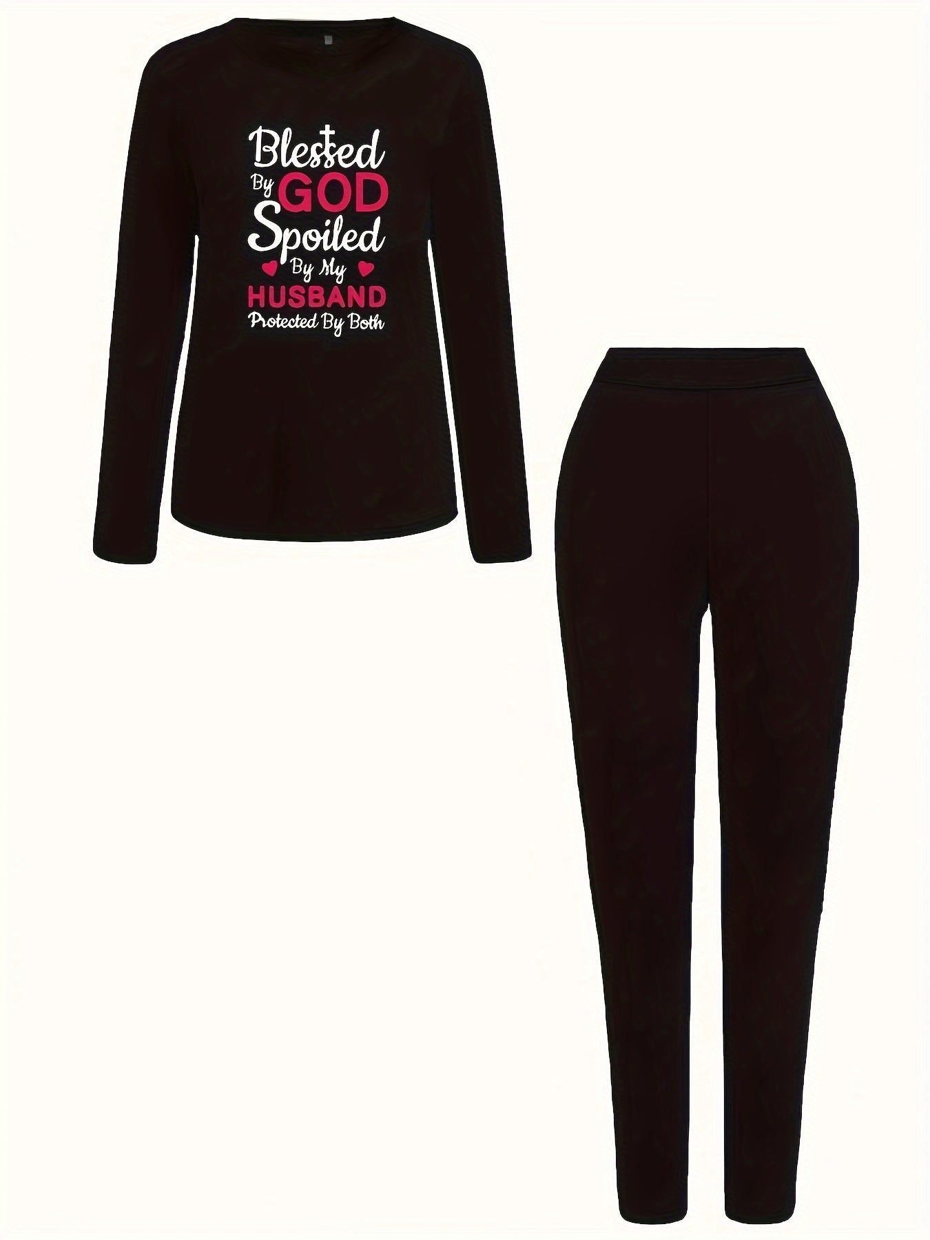 Slogan Print Tee & Legging Outfits Set