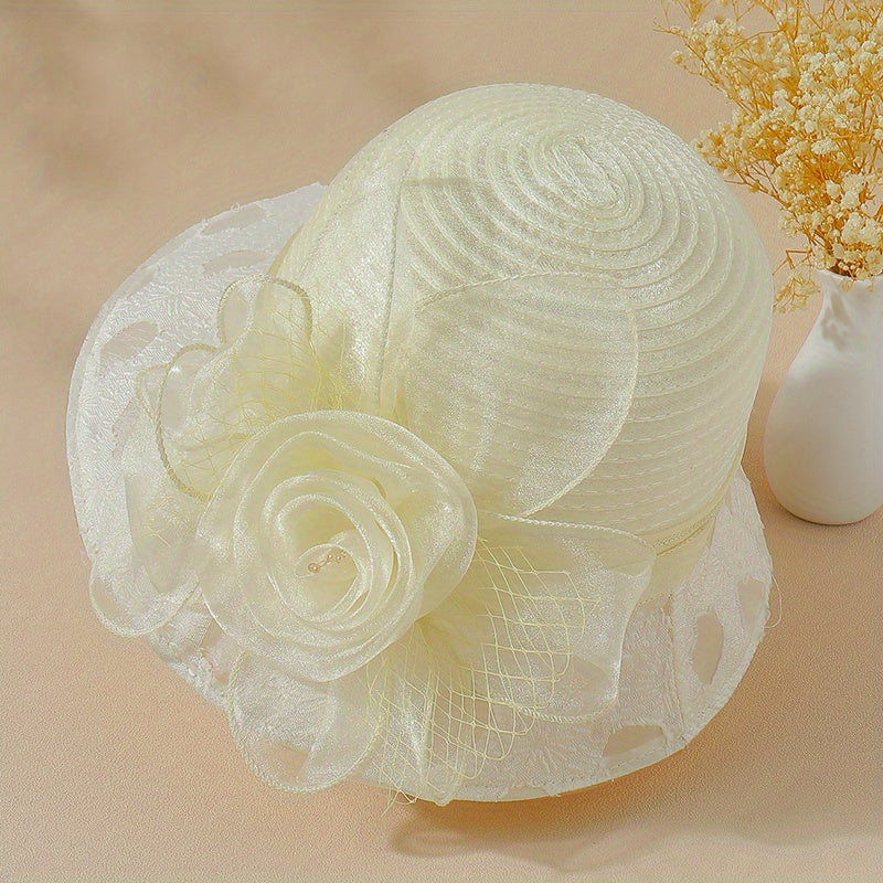 Vintage Organza Sun Hat Mesh Flower Bucket Hat Outdoor Beach Hats