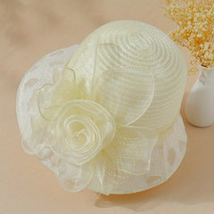 Vintage Organza Sun Hat Mesh Flower Bucket Hat Outdoor Beach Hats