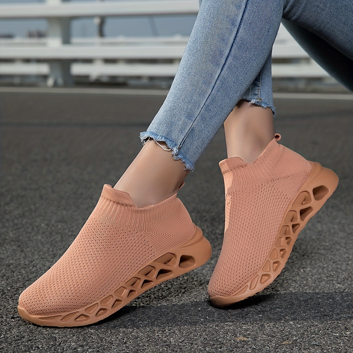 Women's Breathable Knit Sneakers Lightweight Slip On Shoes