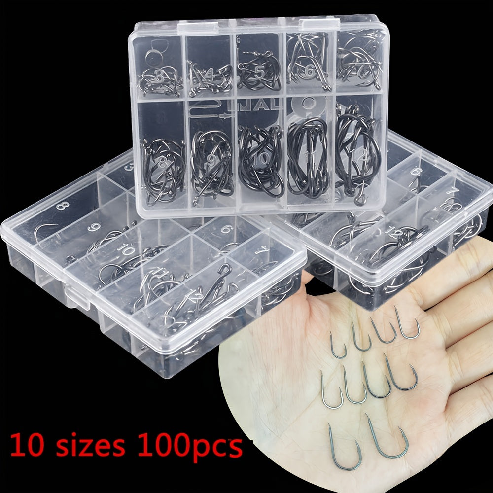 100pcs High Carbon Steel Barbed Fishing Hook Set