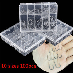 100pcs High Carbon Steel Barbed Fishing Hook Set