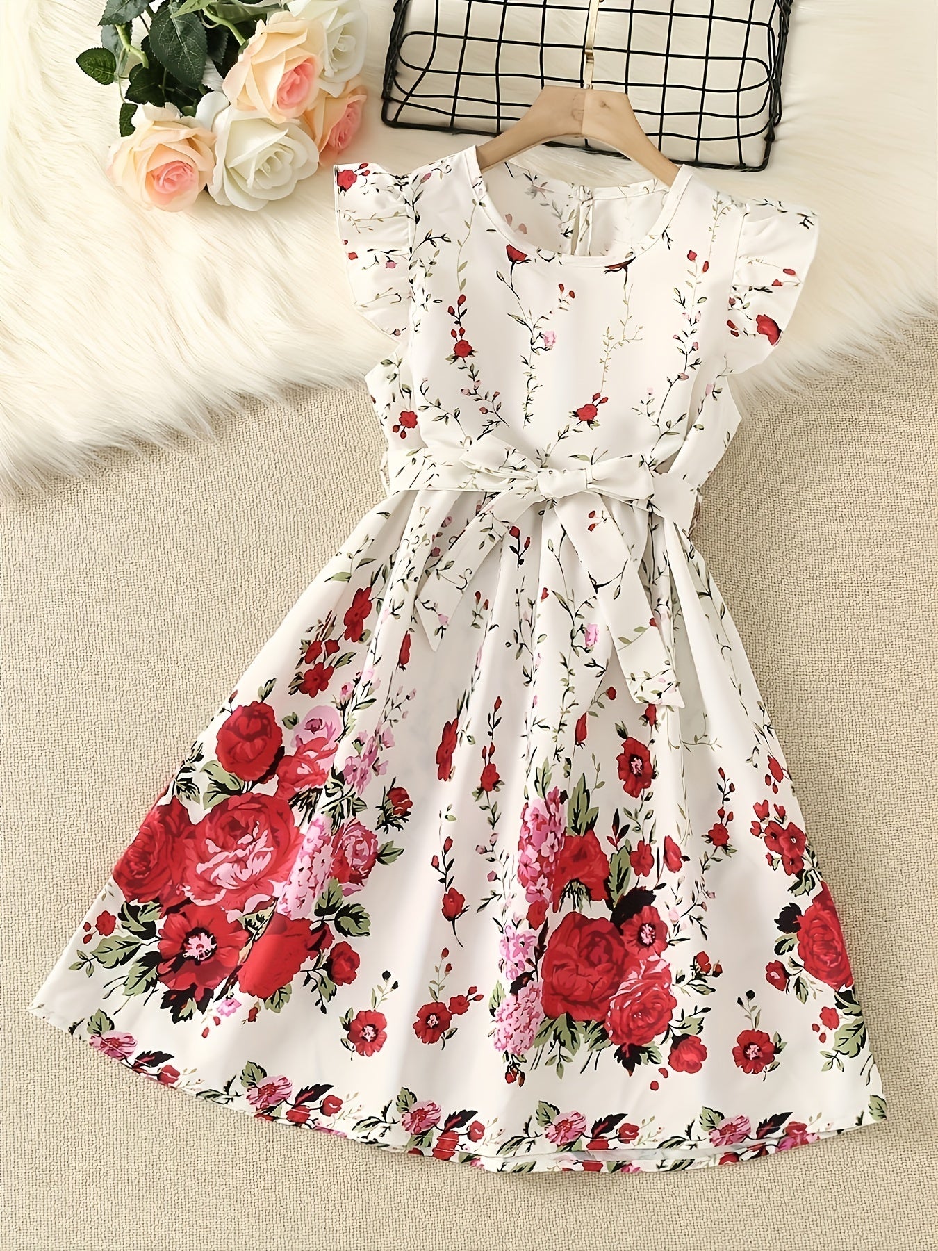 Girls Flowers Graphic Princess Dress For Party Summer Clothes