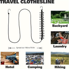 Adjustable Portable Travel Clothesline with 12 Clips