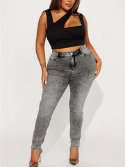 Casual Jeans Women's Plus Solid Distressed High Rise Skinny Jeans