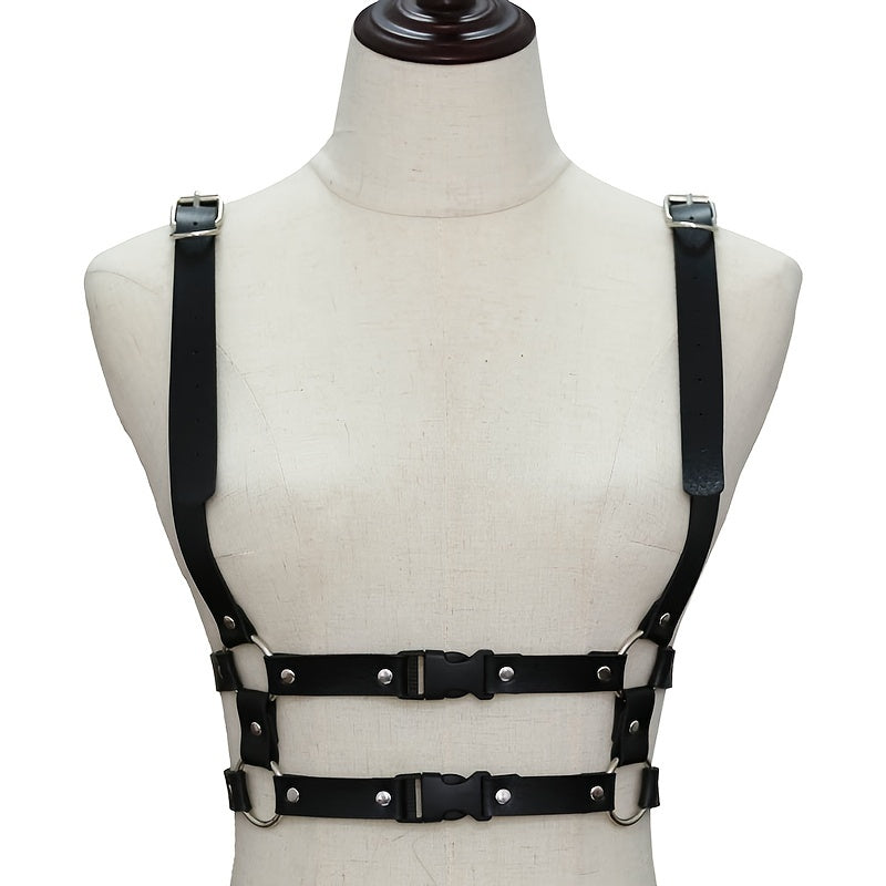 PU Leather Harness Belt Punk Gothic Adjustable Chest Suspenders Buckle Belt