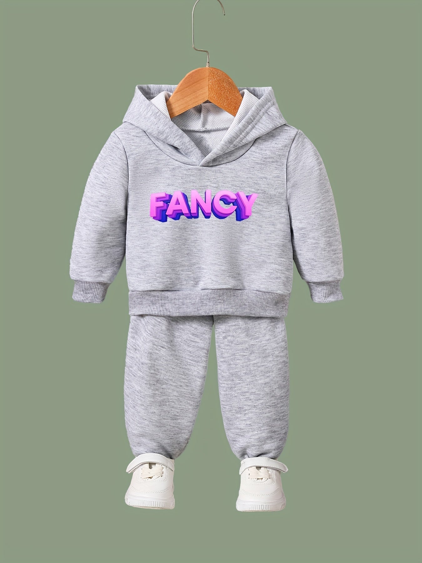 Girls 2pc Alphabets Pattern Hooded Sweatshirt Solid Sweatpants Set