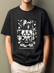 Men's Cartoon Print T-shirt Active Casual Crew Neck Tee