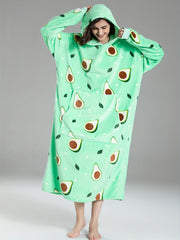 Avocado Pattern Hooded Fleece Nightgown