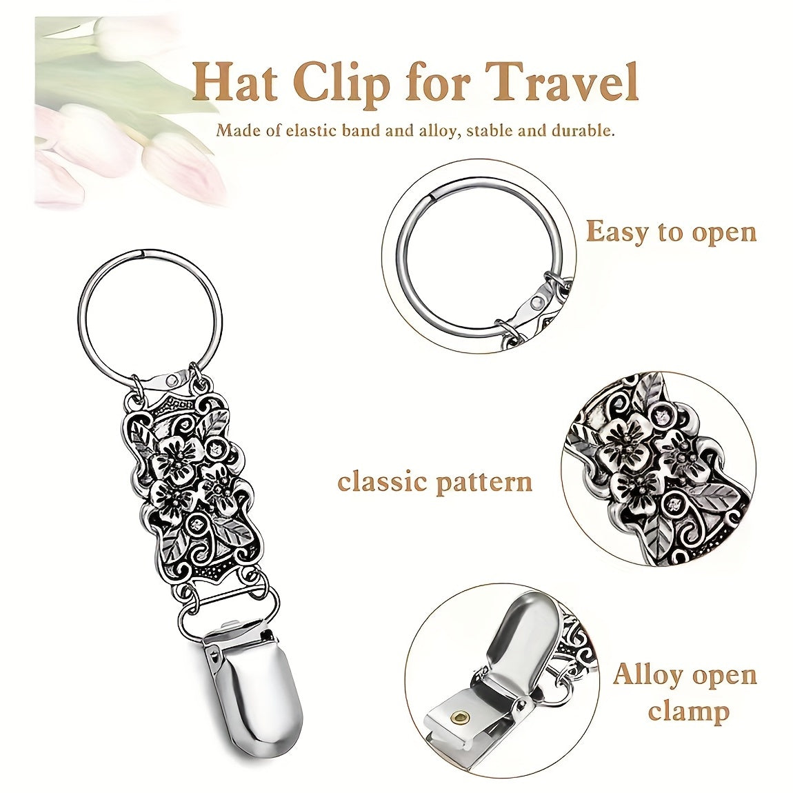 Vintage Flower Hollo Out Metal Hat Clip for Women