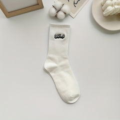 3 Pairs Letter Embroidery Crew Socks Comfy Breathable Sports Stockings