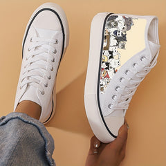 Cat Graphic High Top Canvas Sneakers for Women
