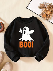 Boo Print Boys Casual Pullover Sweatshirt Crew Neck Tops Kids Clothes