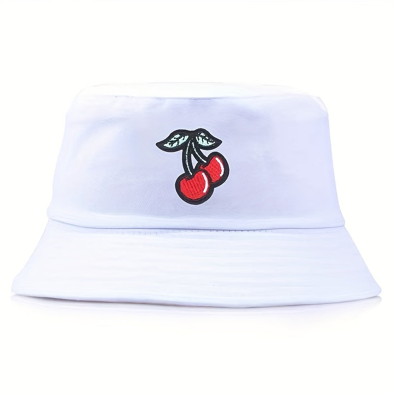 Cherry Embroidery Patch Bucket Hat Solid Sunscreen Cartoon Basin Hats