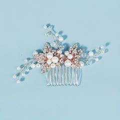 Bridal Faux Pearl Crystal Hair Comb, Wedding Rhinestone Insert Comb
