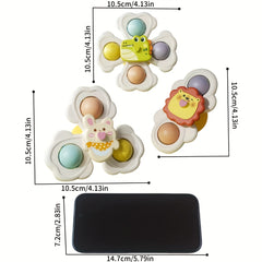 3pcs Kids Bathtub Suction Cup Rotating Toys - Colorful Cartoon Design