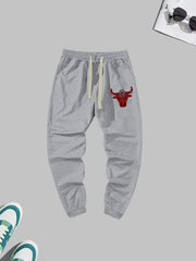 Bull Pattern Joggers Men's Loose Fit Sweatpants
