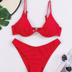 Red Triangle High Strech Bikini Set Spaghetti Straps Sexy Swimsuit
