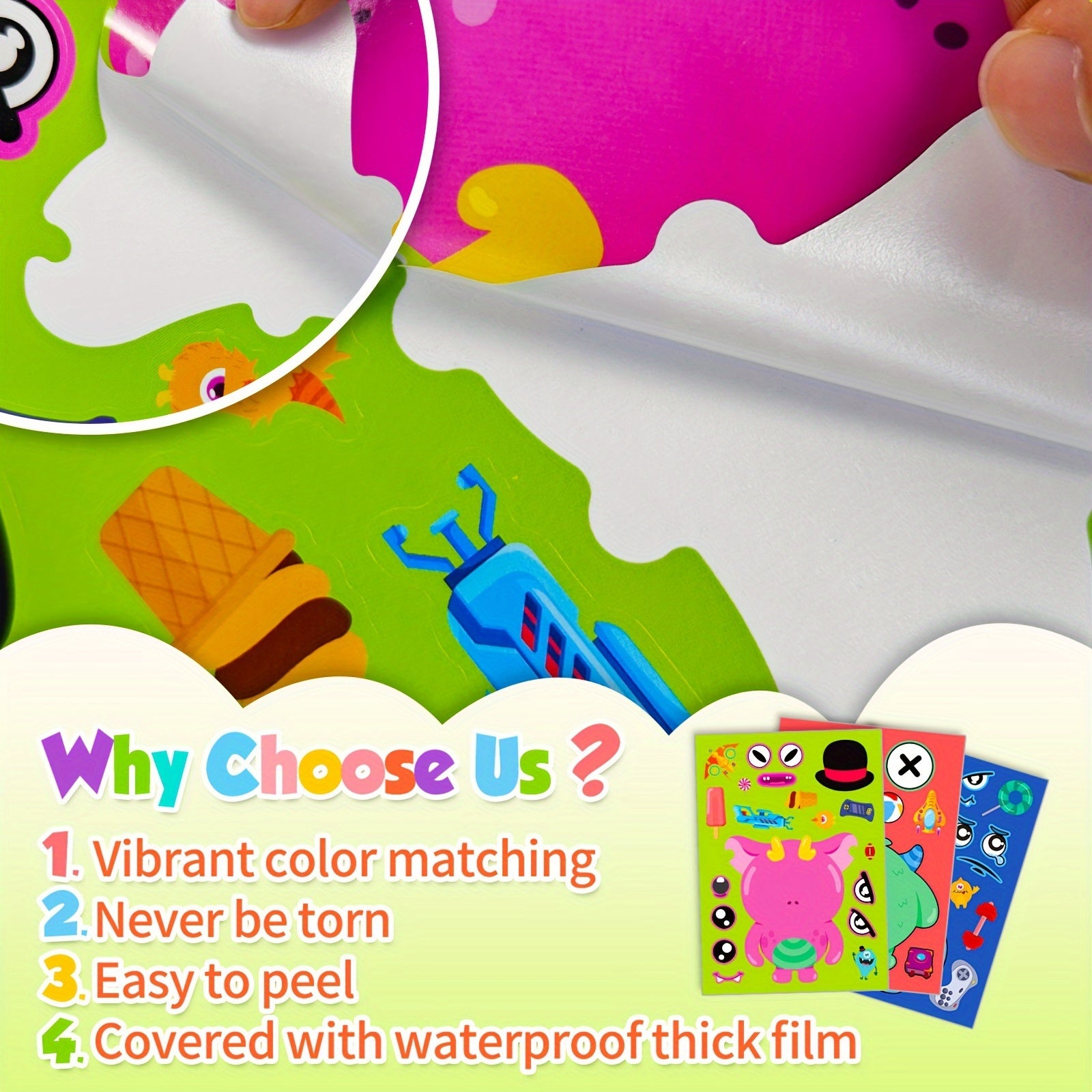 6 Sheets Monster Face Changing Puzzle Stickers Self-adhesive Cartoon Stickers