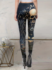 Gothic Skull Print Skinny Leggings High Waist Stretchy Leggings