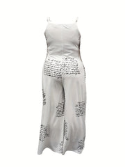 Letter Print Wide Leg Cami Jumpsuit