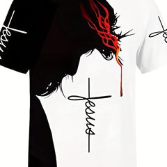 Men's Jesus Print T shirt Casual Breathable 3D Print Tee