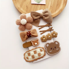 10pcs Cartoon Plush Hair Clips & Ties Set Accessories Holiday Gift Girls