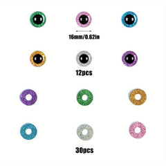 42pcs Glitter Safety Eyes 14 30mm Assorted Colors for Doll Teddy Bear Puppet Toy