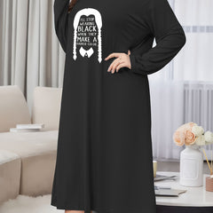 Lounge Dress Women's Hair Print Long Sleeve Round Neck Tee Sleep Dress