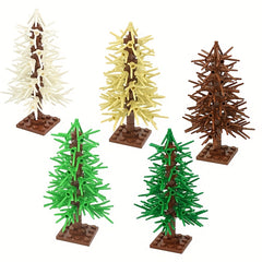 DIY City Tree Branch Shrub Green Plant Brick Assembly Pine with Base Plate