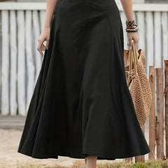 Solid Stitching High Rise Swing Maxi Skirt