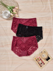 3 Pack Plus Size Floral Jacquard High Stretch Panties Set