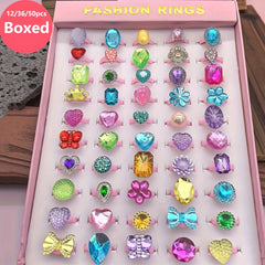 48pcs Colorful Princess Ring Set Dress Up Rings for Girls Birthday