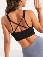 Criss Cross Back Solid Sports Bra for Women