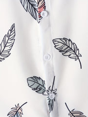 Boys Leaf Print Button Down Shorts Set for Summer