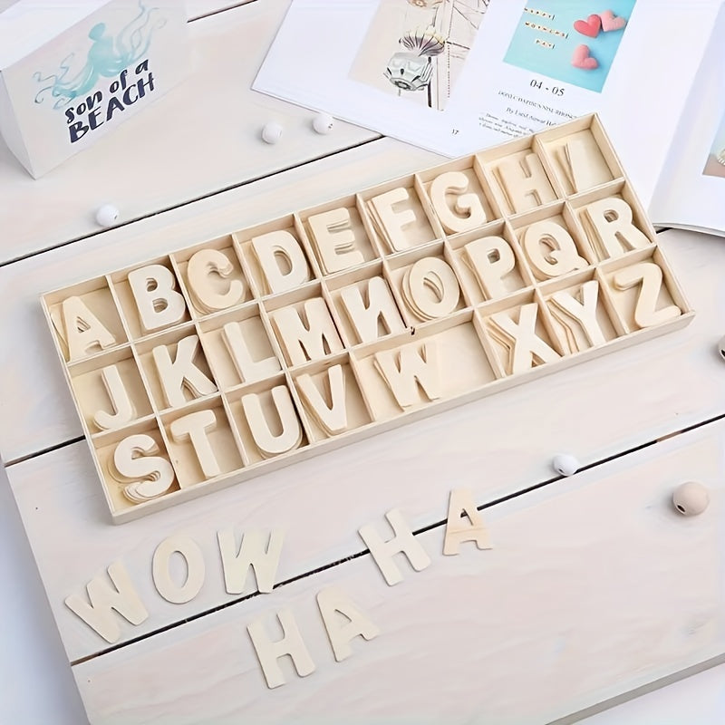 130pcs Wooden Craft Letters with Storage Tray Set Unfinished Alphabet for Kids
